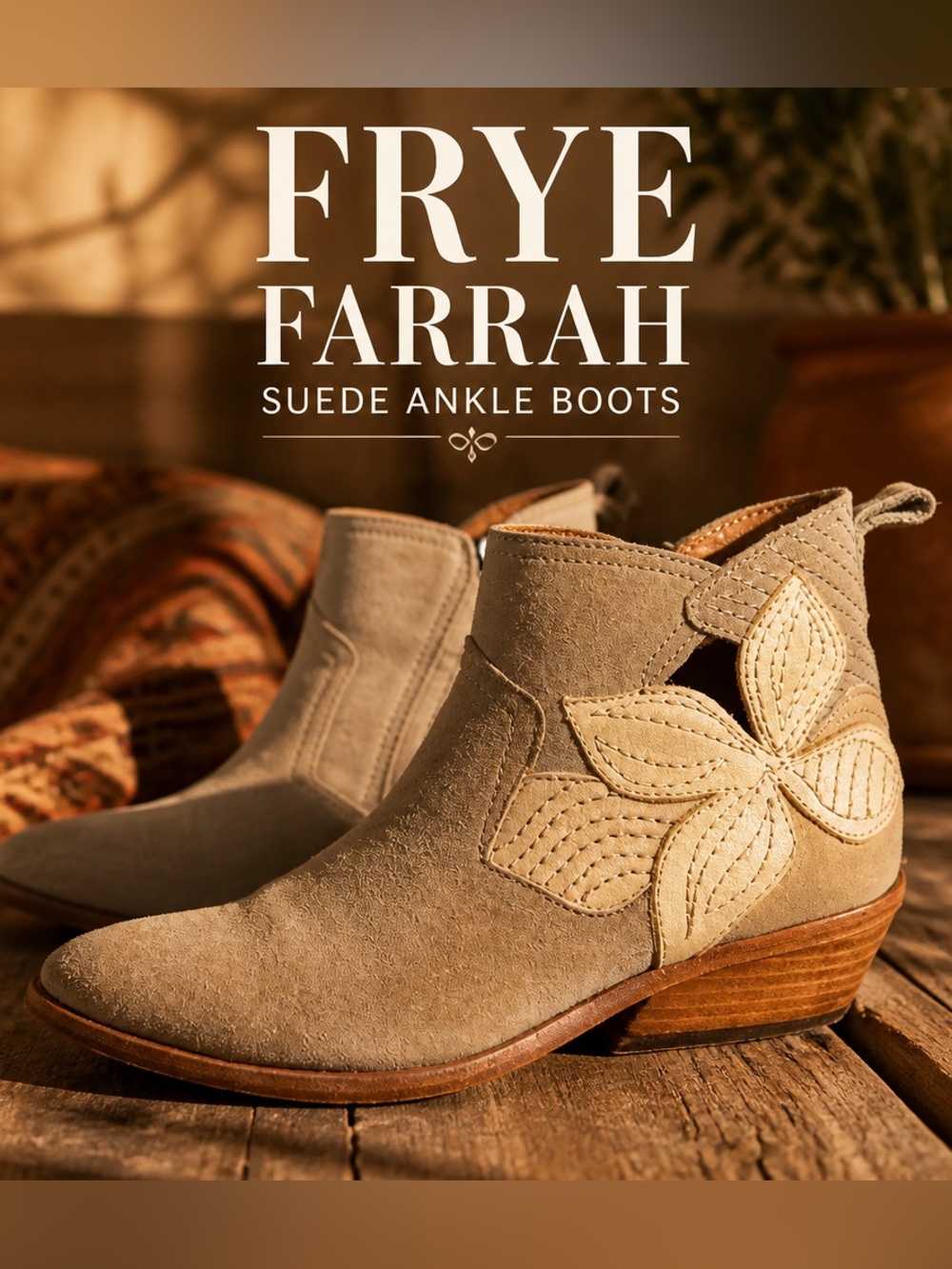 Frye Farrah Suede Ankle Boots Floral cutout design booties sz 6